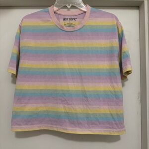 Hot Topic Women's Pastel Rainbow Striped Boxy Crop Top Size Large